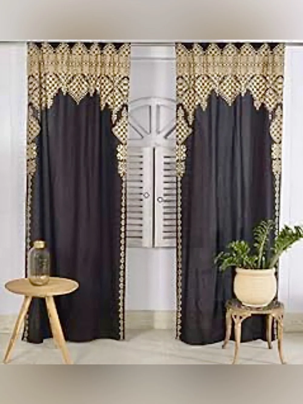 Black and Gold Embellished Window Curtain Set - Home Accents